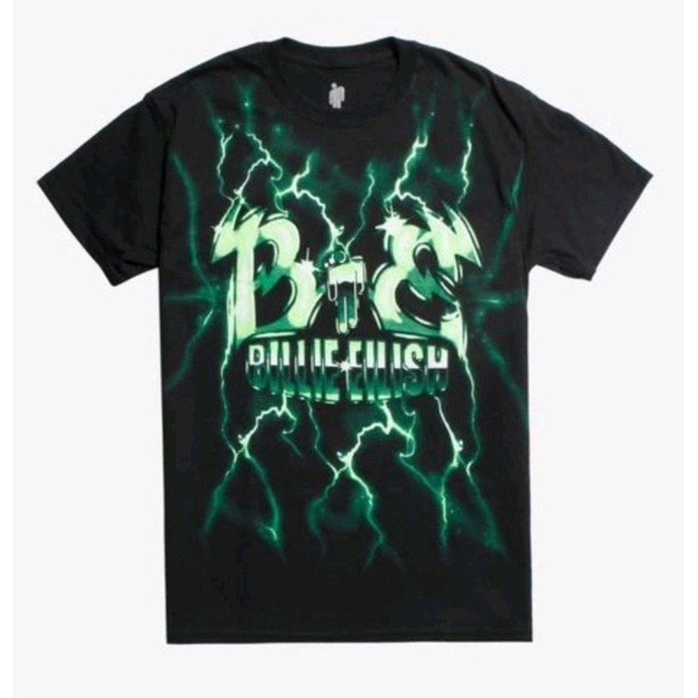 Billie Eilish Green Lightning Black T-Shirt Pop‎ Men's Size L Tour Merchw